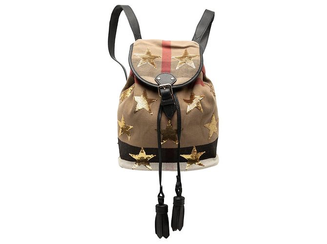 Burberry Mega Check Canvas Star Sequin Rucksack Braun