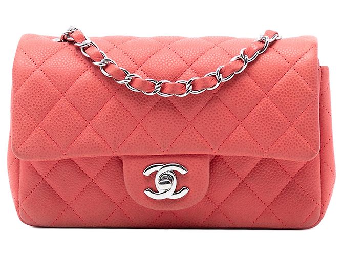 Bolsa Transversal Chanel Mini Rectangular Classic Caviar Single Flap Laranja