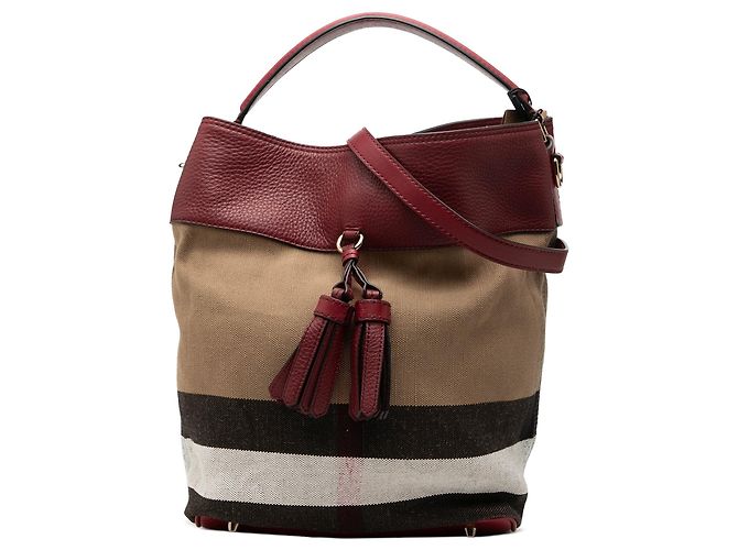 Borsa a secchiello Ashby con nappa e tela Mega Check marrone Burberry Medium