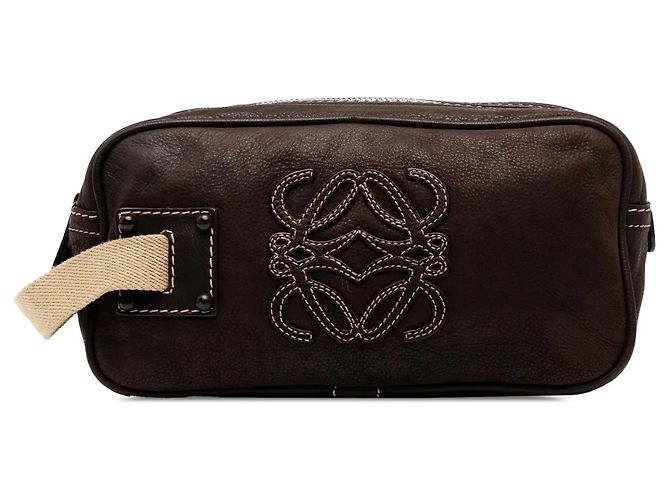 Clutch de nubuck marrón LOEWE Anagram Castaño