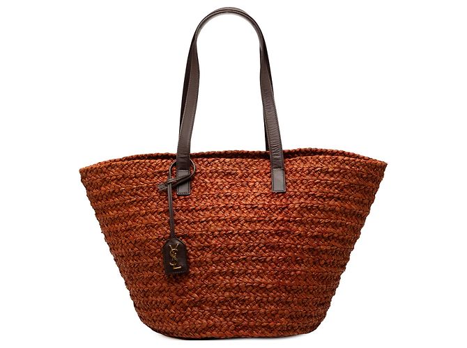 Bolsa de compras Saint Laurent Medium Raffia Panier Basket marrom