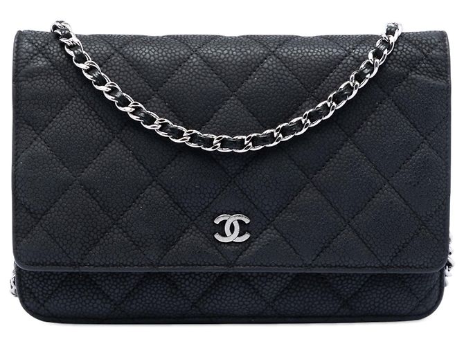 Borsa a tracolla Chanel CC Quilted Caviar Wallet on Chain nera Nero