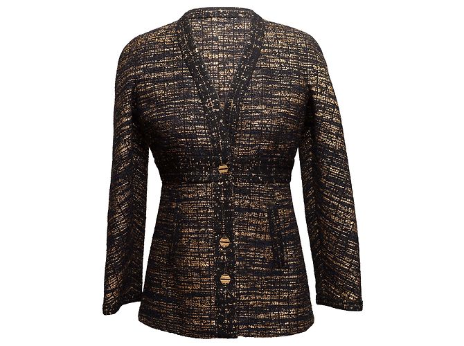 Black & Gold Chanel Metallic Wool-Blend Jacket Size FR 38