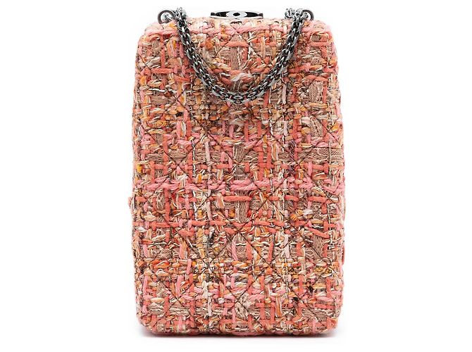 Borsa a tracolla verticale Chanel CC Tweed con catena rosa