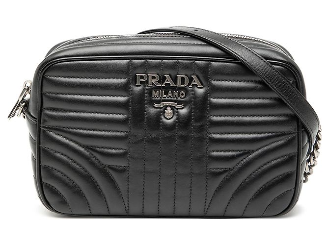 Borsa a tracolla Diagramme in pelle di vitello morbida nera Prada Nero