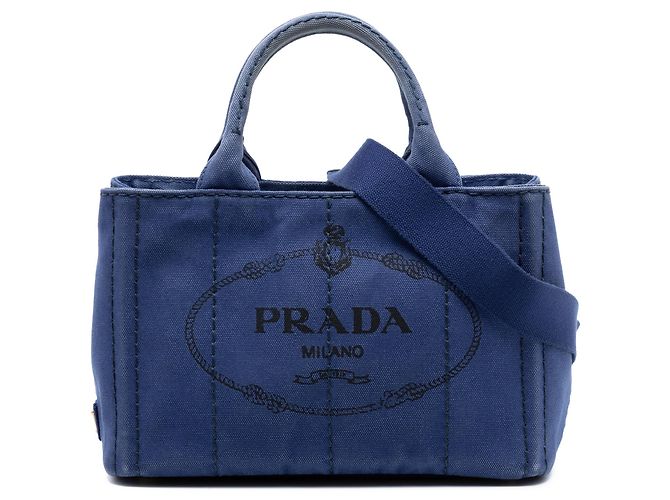 Borsa Tote e Borsa a tracolla Prada Small Canvas Canapa Logo blu