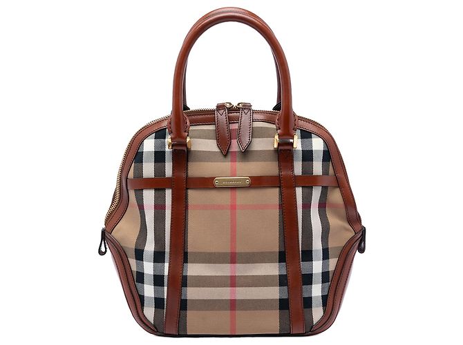 Borsa Burberry Medium House Check Canvas Bridle Orchard marrone