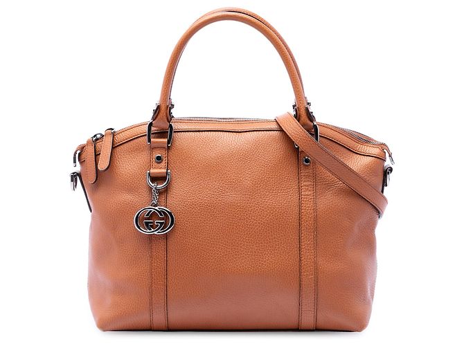 Bolsa satchel Gucci Medium em couro de bezerro marrom com pingente GG