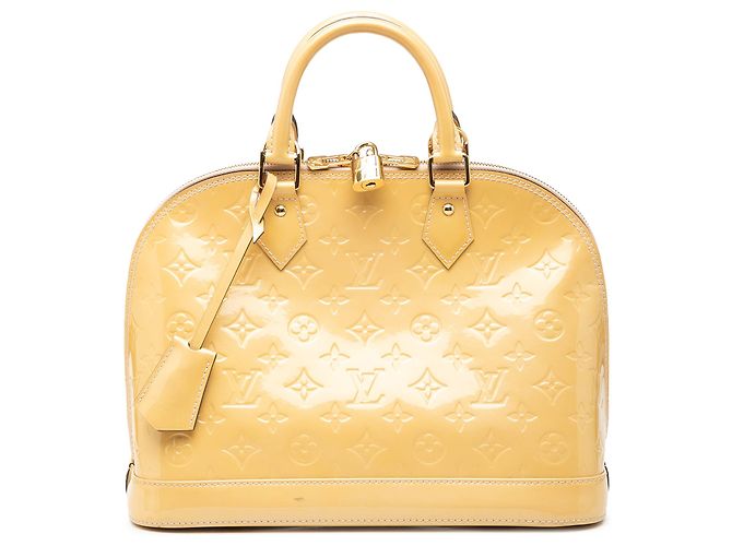 Yellow Louis Vuitton Monogram Vernis Alma PM Handbag Beige