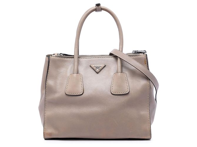 Double Borsa Prada Glace Calf beige con doppia tasca e doppio manico