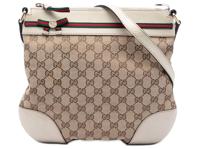 Borsa a tracolla Gucci GG Canvas Web Beige