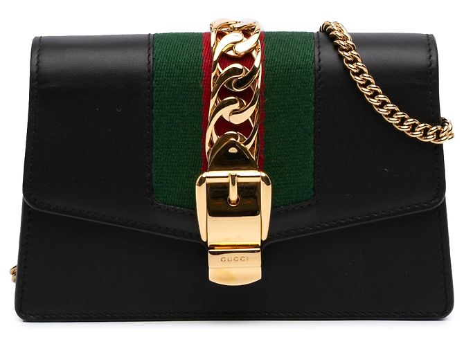 Borsa a tracolla Gucci Super Mini Sylvie in pelle di vitello Web nera Nero