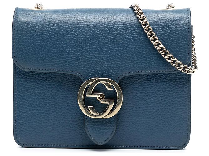Piccola borsa a tracolla Gucci in pelle di vitello con logo interlocking G blu
