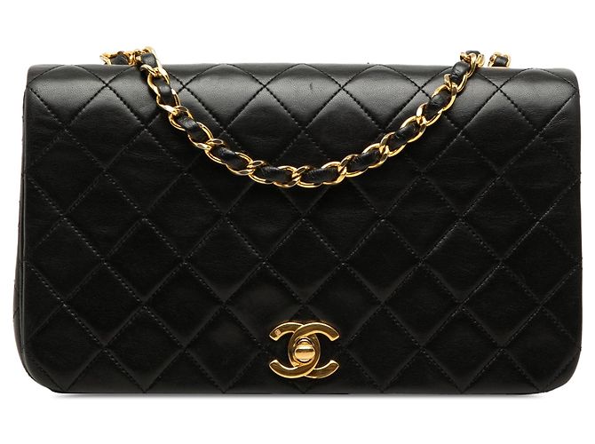 Borsa a tracolla Chanel Medium Quilted Lambskin Full Flap nera Nero