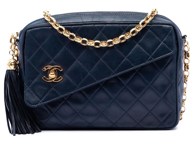 Chanel CC gesteppte Lammfell Camera Bag in Blau mit Quaste