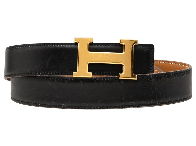 Black Hermès Box Calf Constance H Reversible Belt