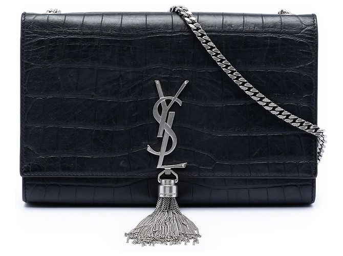 Borsa a tracolla Kate in pelle con stampa coccodrillo nera Saint Laurent Medium Nero