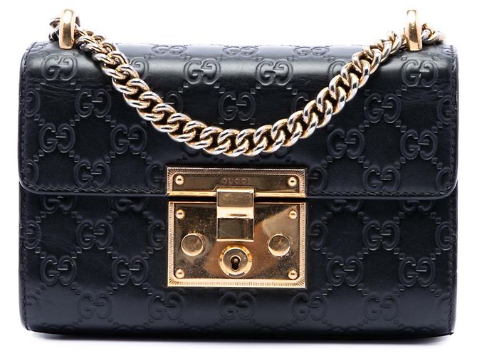 Borsa a tracolla Gucci Small Guccissima Padlock nera Nero