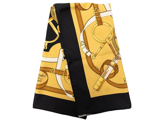 Sciarpa in seta Hermès Eperon D Or nera 90 Nero 