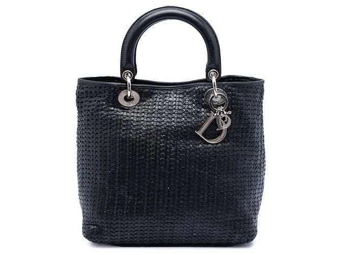 Lady Dior Soft Handtasche aus gewebtem schwarzem Kalbsleder, Größe Medium