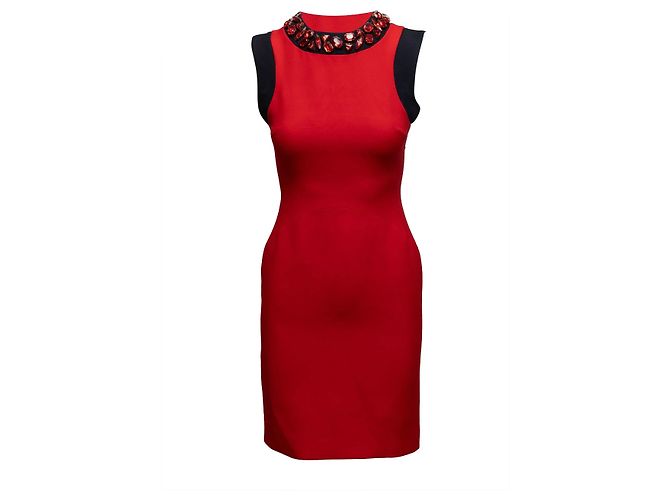 Red & Black Prada Embellished Wool & Silk-Blend Dress Size IT 38