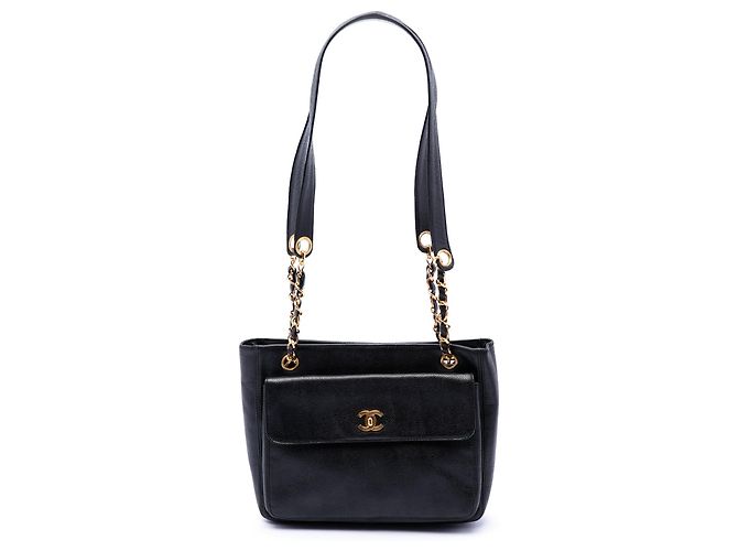 Borsa a tracolla Chanel CC Caviar nera con tasca frontale Nero
