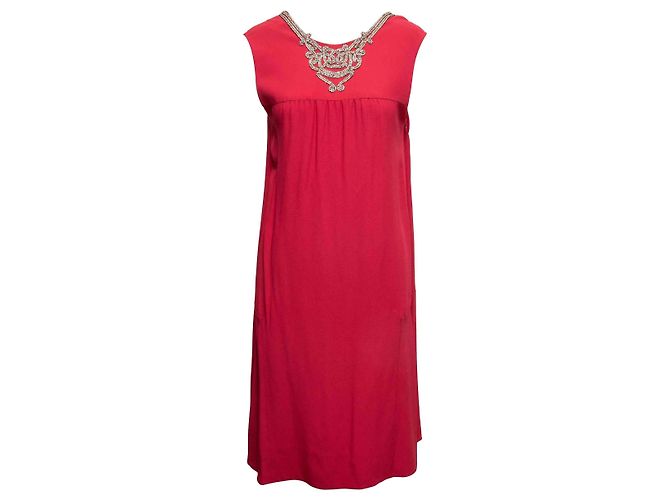 Ärmelloses rotes Prada Kleid mit Strassbesatz Größe IT 42