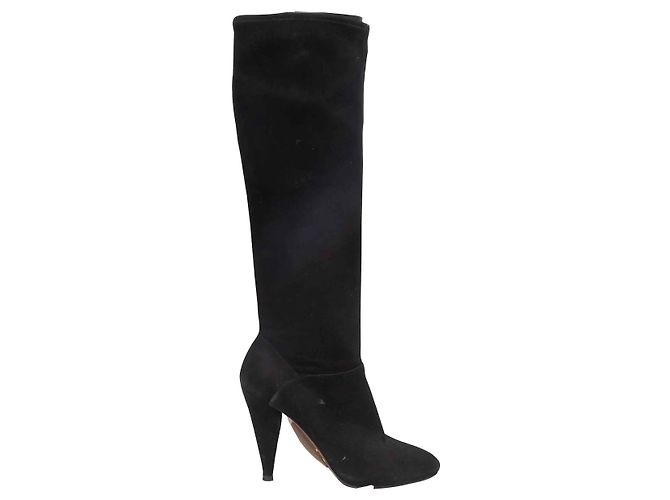 Black Prada Suede Heeled Knee-High Boots Size 37