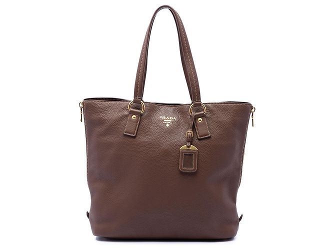 Shopper Prada Vitello Daino marrone con zip laterale
