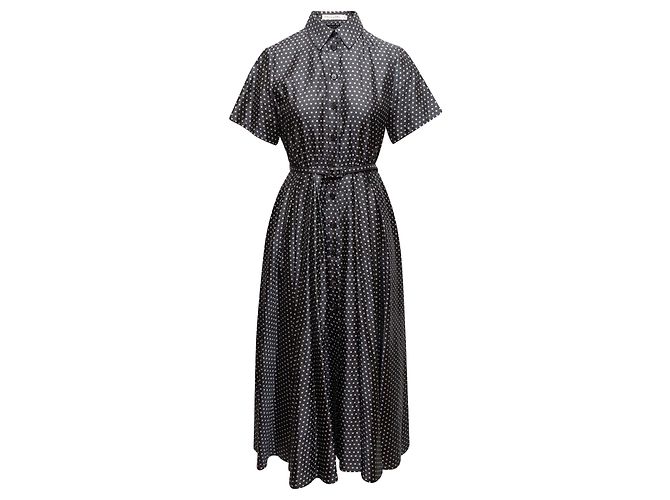 Schwarz-weiß Christian Dior Seidenkleid mit Polka Dot Print Größe FR 38