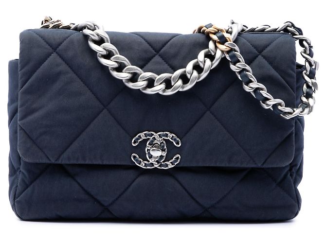 Bolso Chanel Large Canvas 19 de solapa azul
