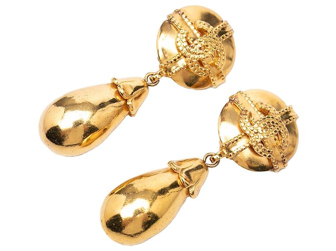 Orecchini pendenti con clip Chanel CC placcati oro D'oro