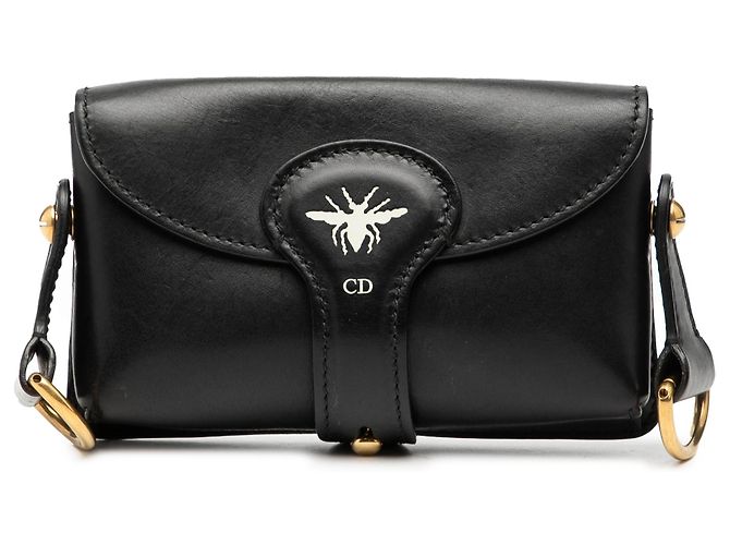 Saddle Mini borsa sella D Bee in pelle nera Dior Nero
