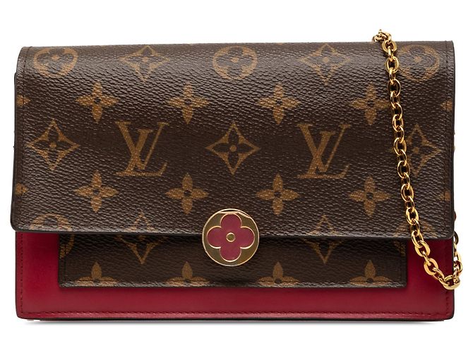 Carteira com corrente e alça transversal Louis Vuitton Monogram Flore marrom