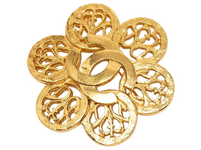 Spilla fiore Chanel CC placcata oro D'oro