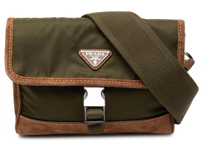 Custodia per smartphone e borsa a tracolla in nylon Re Prada verde con bordi in scamosciato