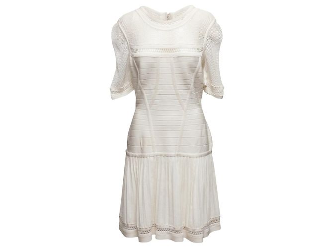 Weißes Herve Leger Mini-Kleid mit Mesh-Akzenten Größe US L