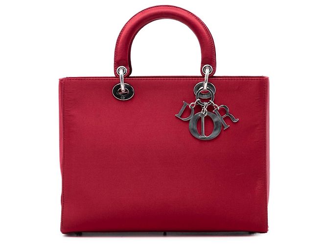 Sac Lady Dior en satin rouge, taille Large