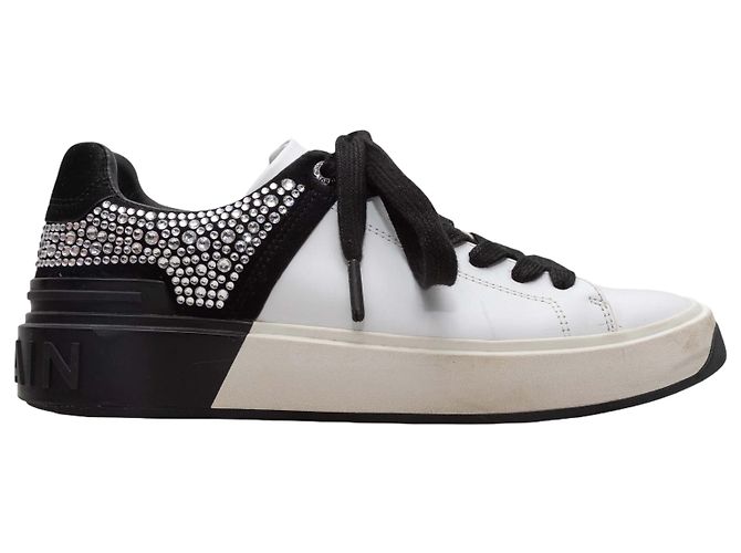 Balmain Low-Top-Sneaker mit Kristallbesatz Weiß & Schwarz Größe 37