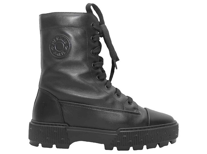 Hermès Schwarze Hermes Leder Schnürstiefel Combat Größe 36