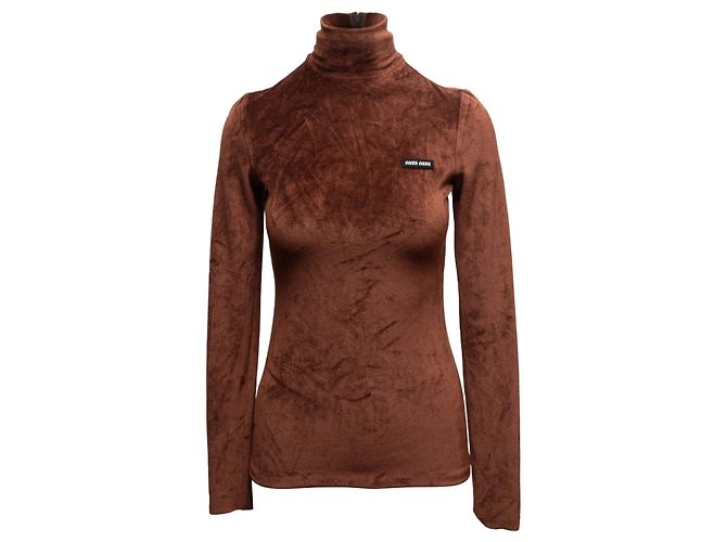 Brauner Miu Miu Rollkragenpullover aus Velours Größe US S