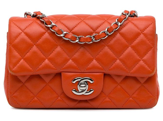 Chanel Mini Rectangular Classic Lammleder Crossbody Bag in Orange mit Einzelklappe