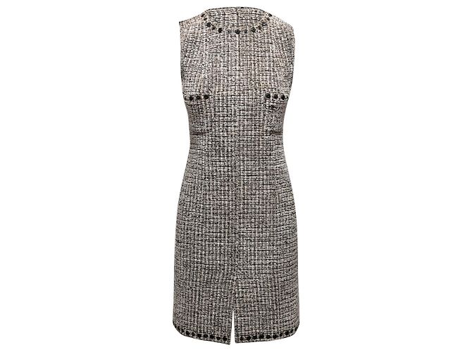 Ärmelloses Chanel Bouclé-Strickkleid in Schwarz & Weiß Größe FR 36