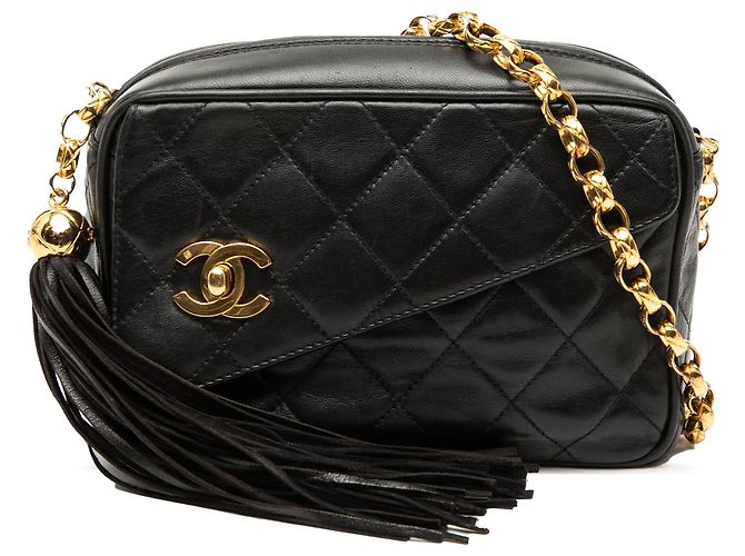 Chanel Mini CC gesteppte Lammfell Camera Bag in Schwarz mit Quaste