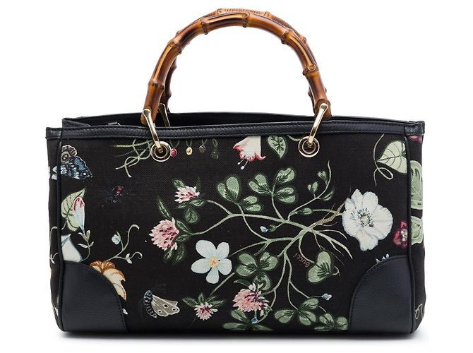Borsa Gucci Medium Canvas Flora Knight Bamboo Shopper nera Nero