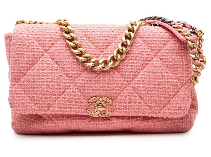 Borsa Chanel Maxi Tweed 19 Flap Rosa