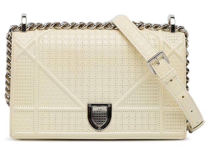Bolso bandolera Diorama en charol blanco, tamaño Medium de Dior
