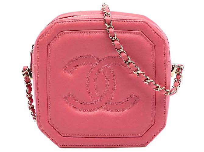 Camera Case de câmera Chanel CC em couro de vitelo rosa com alça transversal