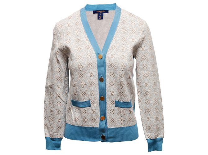 Beiger Louis Vuitton Cardigan aus Seidenmischung mit Logo Größe US S