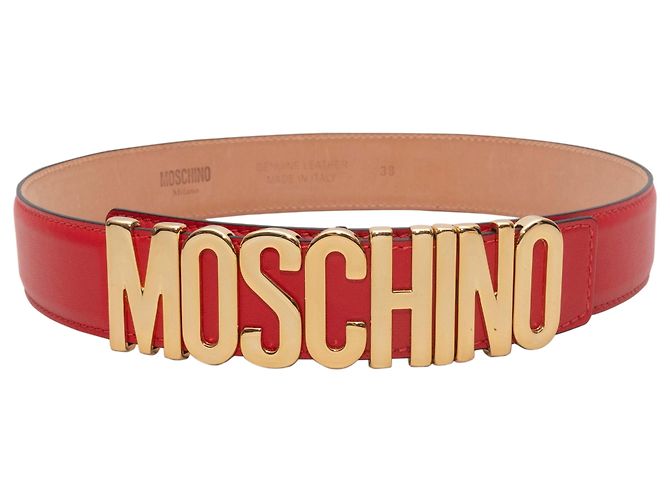 Roter Moschino Ledergürtel mit Logo Größe 38